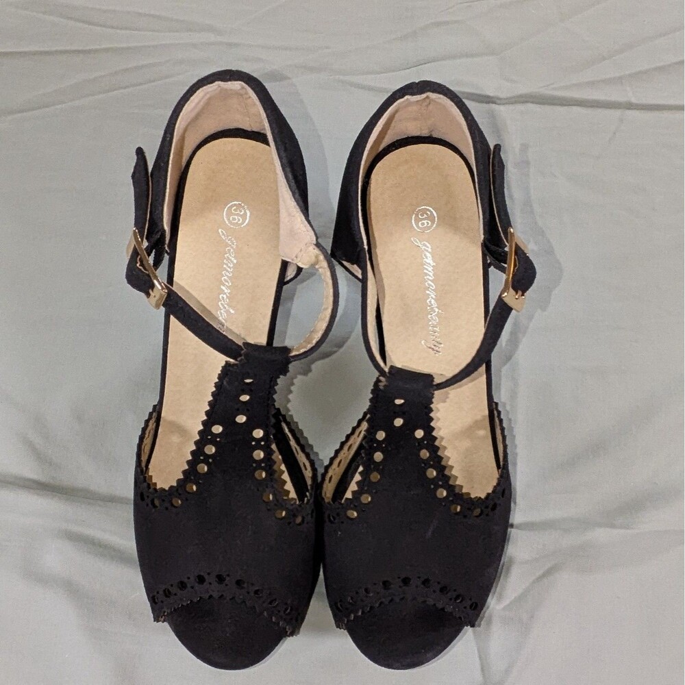 Getmorebeauty Women’s Black Suede Platform Block Heals Size 36